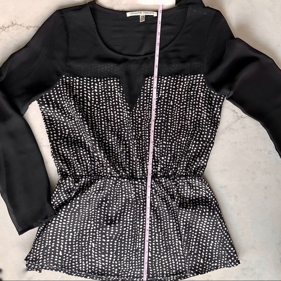 Blank + white polkadot sheer sleeve peplum blouse - Picture 1 of 2